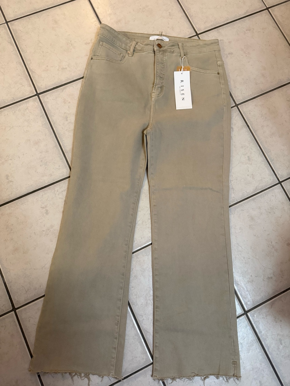 Risen High-Rise Wide-Leg Jeans in Light Khaki Size 1XL NWT